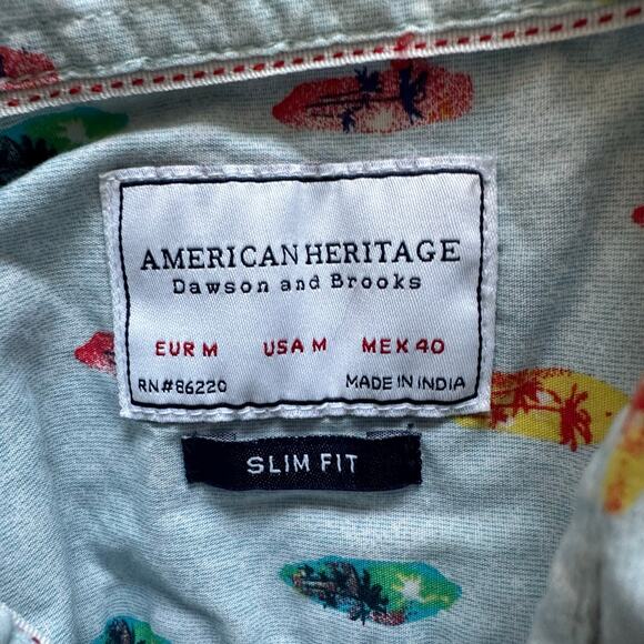 American Heritage Shirt Dawson & Brooks Surfboard Button Down Men's Medium Blue - Picture 2 of 7